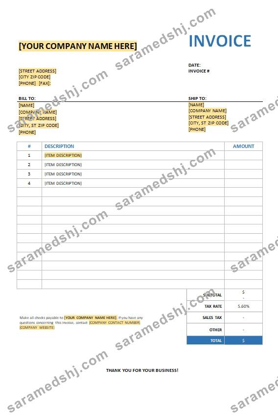 Free Invoice with Sales Tax Template